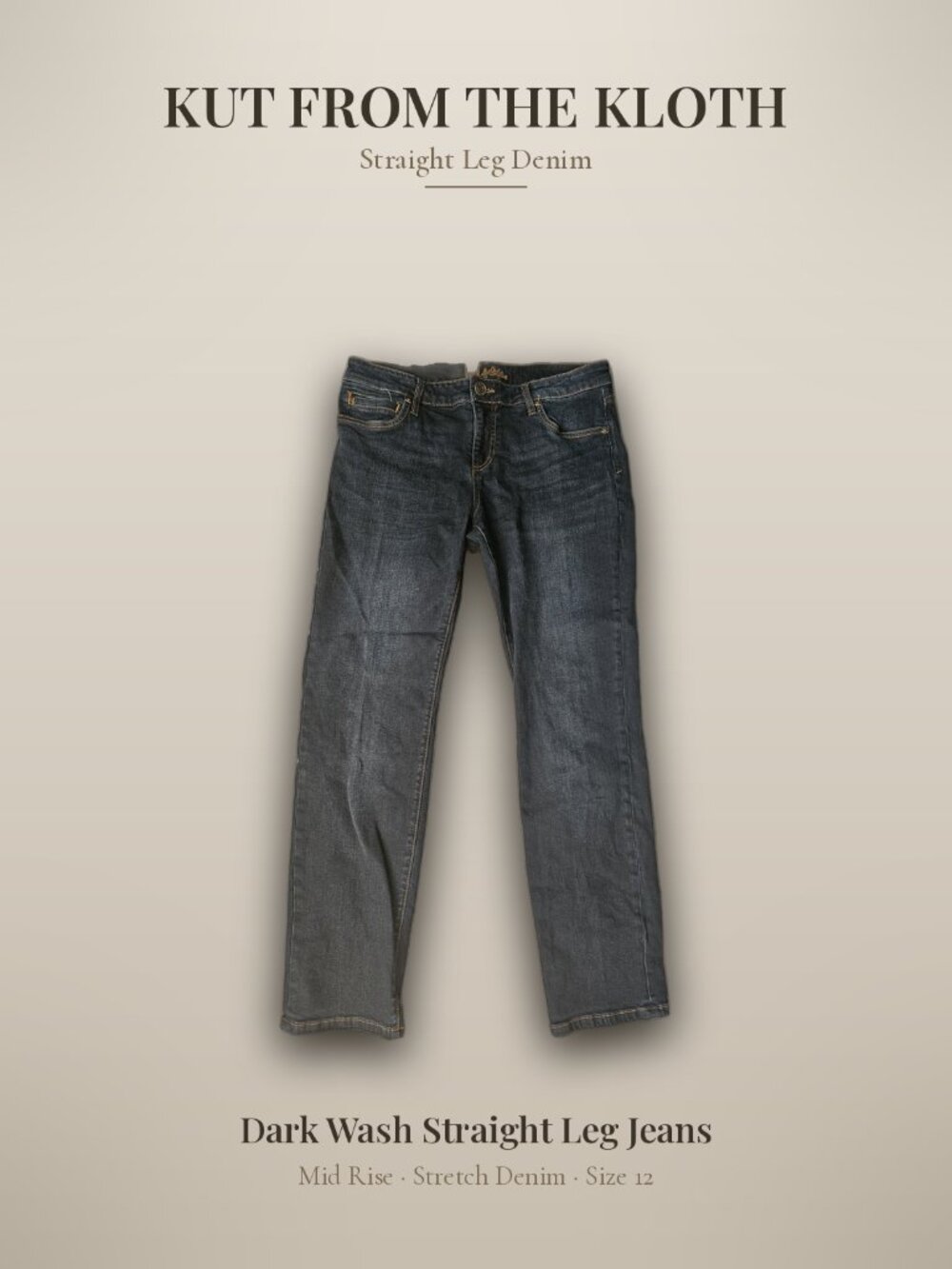 Kut from the Kloth Straight Leg Jeans Dark Wash 5 Pocket Size 12